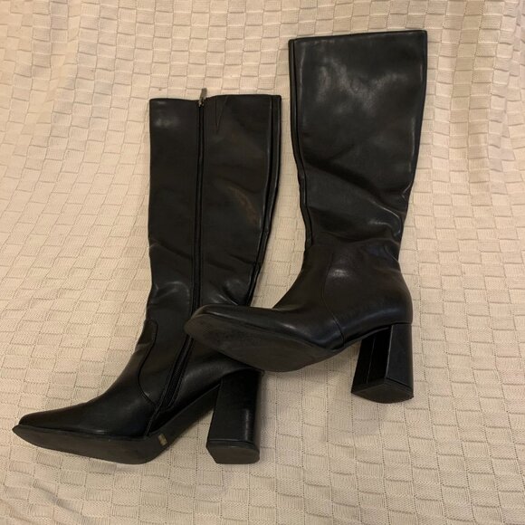 Knee High Tall Boots, Chunky Heel, Black, 8.5 - Picture 4 of 11